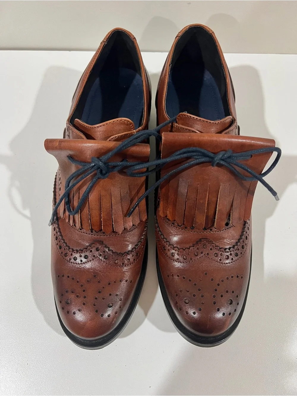 GIROTTI Women’s Custom Brown Leather Wingtip Brogue Oxford Lace Up Shoes Size 39